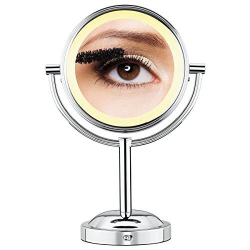 Conair TGBE4RC Bilateral Soft Lighting, miroir grossissant 1x/5x, à brancher ou à pile, fini chromé