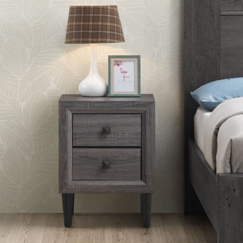 Costway 2PCS Nightstand W/2 Drawer Multipurpose Retro Grey Bedside Table Fully Assembled
