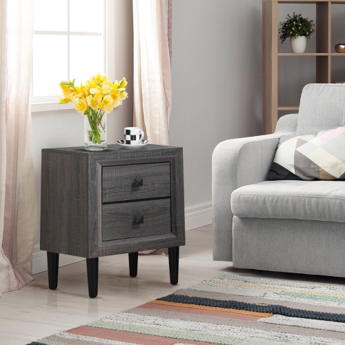 Costway 2PCS Nightstand W/2 Drawer Multipurpose Retro Grey Bedside Table Fully Assembled