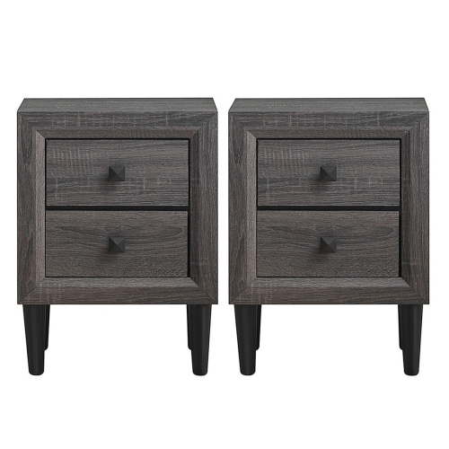 Costway 2PCS Nightstand W/2 Drawer Multipurpose Retro Grey Bedside Table Fully Assembled