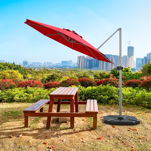 GYMAX  11Ft Patio Offset Hanging Cantilever Umbrella W/ 360° Tilt Base
