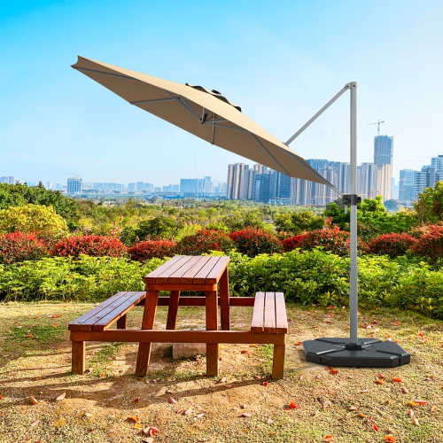 GYMAX  11Ft Patio Offset Hanging Cantilever Umbrella W/ 360° Tilt Base