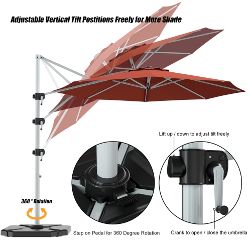 Gymax 11Ft Patio Offset Hanging Cantilever Umbrella w/ 360° Tilt Base