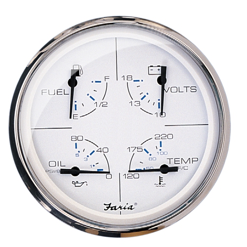 FARIA BEEDE INSTR. Faria 5" Multifunction Gauge Chesapeake White W/stainless Steel - Fuel, Oil, Water & Voltmeter