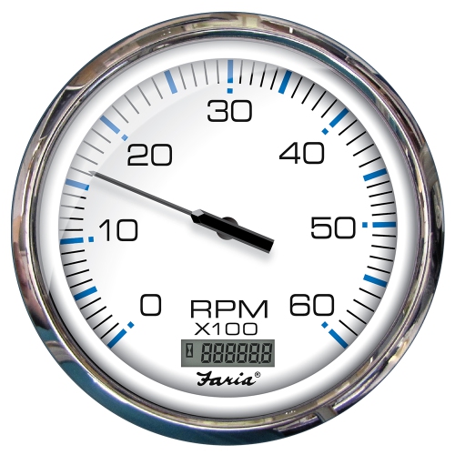 FARIA BEEDE INSTR.  Faria 5" Tachometer W/digital Hourmeter (6000 Rpm) Gas (Inboard) Chesapeake W/stainless Steel Bezel In White