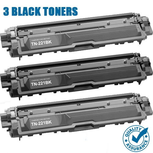Printer Pro™ 3 PACK Brother TN221/TN-221 BK/TN225/TN-225 Black Toner Cartridge-Brother Printer MFC-9130/9330/9340/3170/3180