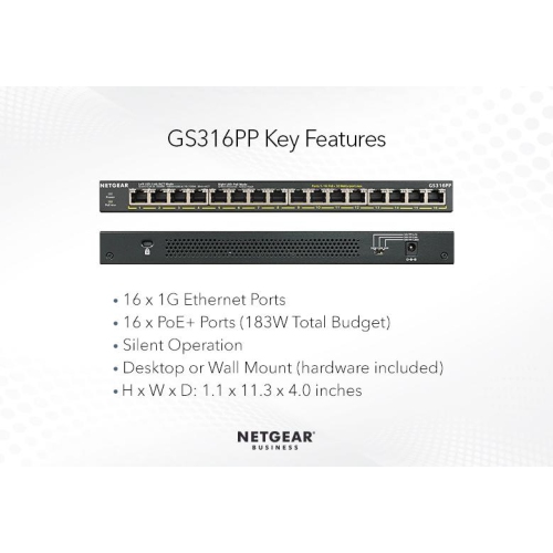 Netgear 16-Port Gigabit PoE+ Compliant Unmanaged Switch -