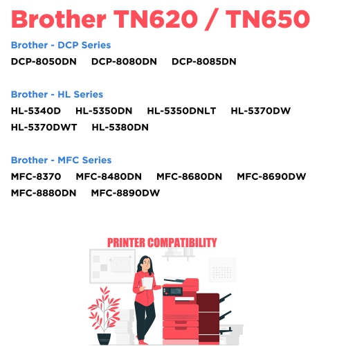 Printer Pro™ 6 Pack Brother TN650/TN-650/TN620 Black Toner Cartridge-Brother Printer DCP-8050/8080DN/HL-5340D/5380/MFC-8680DN