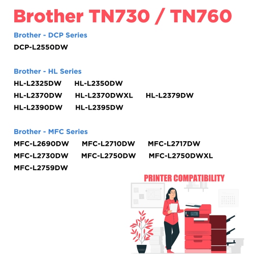 Printer Pro™ 8 Pack Brother TN760/TN-760/TN730/TN-730 Black Toner Cartridge-Brother Printer MFC-L2730/L2390/L2370