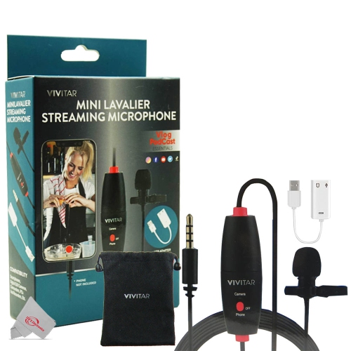 Vivitar Mini Lavalier Streaming Microphone Omni Directional with USB Adapter Compatible with Smartphones, Computers, Cameras, Recorders