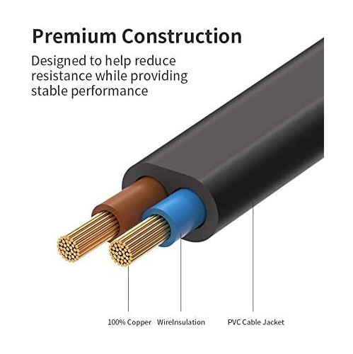 Lapmart TV Power Cord 6Ft Cable for Audio & Video, 2 Prong AC Wall Plug for PS4 PS3 Slim Xbox One S/X Camera Charge