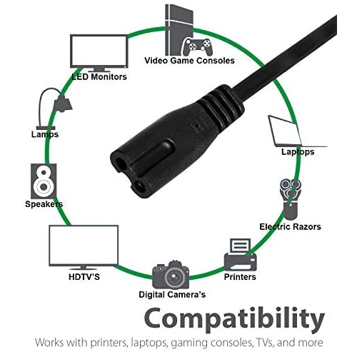 Lapmart TV Power Cord 6Ft Cable for Audio & Video, 2 Prong AC Wall Plug for PS4 PS3 Slim Xbox One S/X Camera Charge