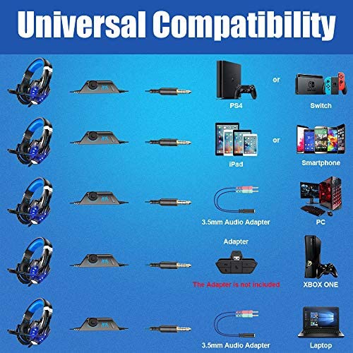 BENGOO G9000 Stereo Headset for PS4, PC, Xbox One Controller, Noise Cancelling Over Ear Headphones with Mic, LED Light,