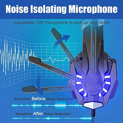 BENGOO G9000 Stereo Headset for PS4, PC, Xbox One Controller, Noise Cancelling Over Ear Headphones with Mic, LED Light,