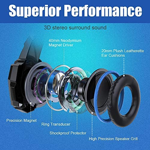 BENGOO G9000 Stereo Headset for PS4, PC, Xbox One Controller, Noise Cancelling Over Ear Headphones with Mic, LED Light,