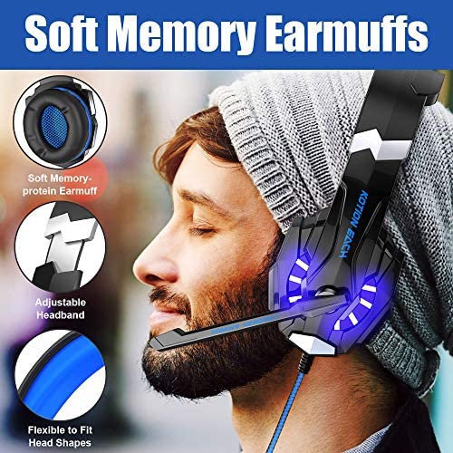 BENGOO G9000 Stereo Headset for PS4, PC, Xbox One Controller, Noise Cancelling Over Ear Headphones with Mic, LED Light,
