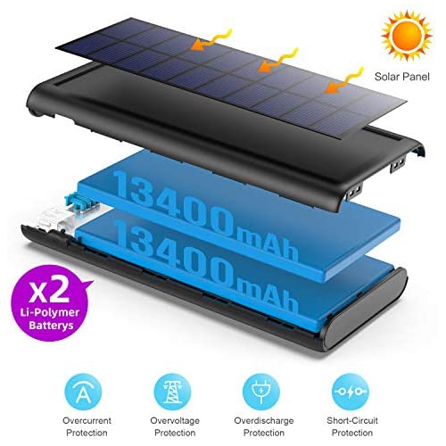 Solar Charger 26800mah, Kilponen Solar Power Bank Portable Charger High Capacity Solar Phone Charger External Backup