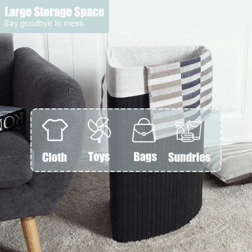 Costway Corner Bamboo Hamper Laundry Basket Washing Cloth Bin Storage Bag Lid