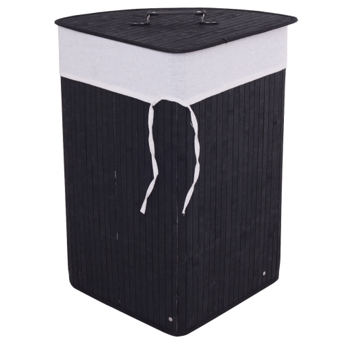 Costway Corner Bamboo Hamper Laundry Basket Washing Cloth Bin Storage Bag Lid