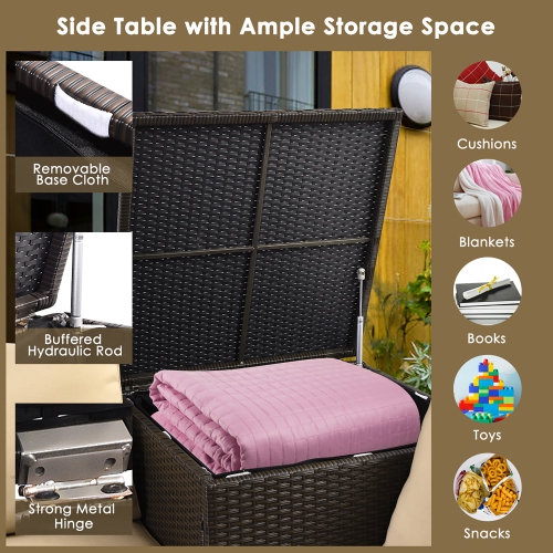 Costway Modern 4-Piece Outdoor Patio Sectional Conversation Set Rattan Cushioned Loveseat Storage Table