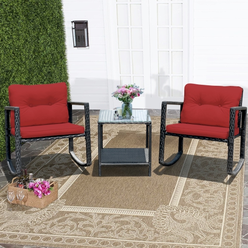 Costway 3PCS Patio Rattan Furniture Set Rocking Chairs Cushioned Sofa