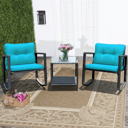 3PCS Ensemble de mobilier de patio Chaises à bascule Table Basse en rotin Costway