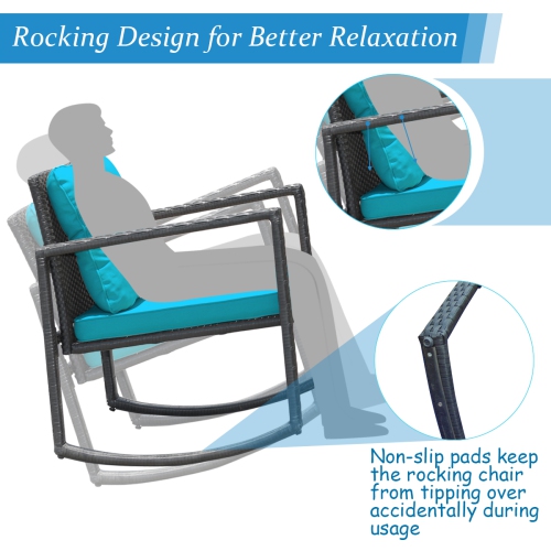 3PCS Ensemble de mobilier de patio Chaises à bascule Table Basse en rotin Costway