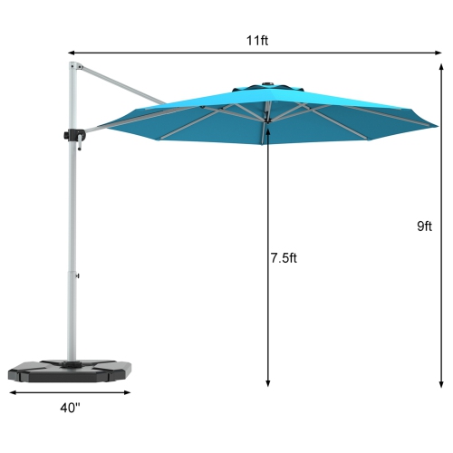Costway 11' Patio Cantilever Offset Umbrella 360 degrees Rotation Aluminum Tilt Turquoise
