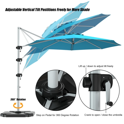 Costway 11' Patio Cantilever Offset Umbrella 360 degrees Rotation Aluminum Tilt Turquoise