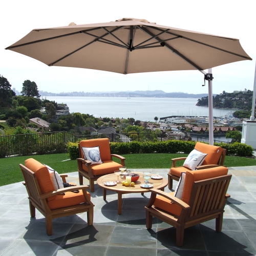 COSTWAY  11' Patio Cantilever Offset Umbrella 360 Degrees Rotation Aluminum Tilt Tan