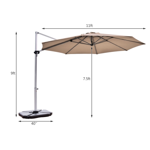 Marque Costway Parasol déporté de 3,35 mètres de patio Rotation à 360 degrés Aluminium Inclinable Tan
