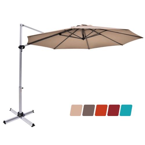 Marque Costway Parasol déporté de 3,35 mètres de patio Rotation à 360 degrés Aluminium Inclinable Tan