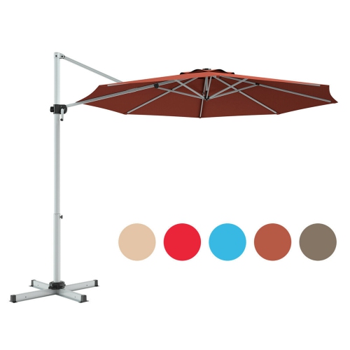 Costway 11' Patio Cantilever Offset Umbrella 360 degrees Rotation Aluminum Tilt Brick Red