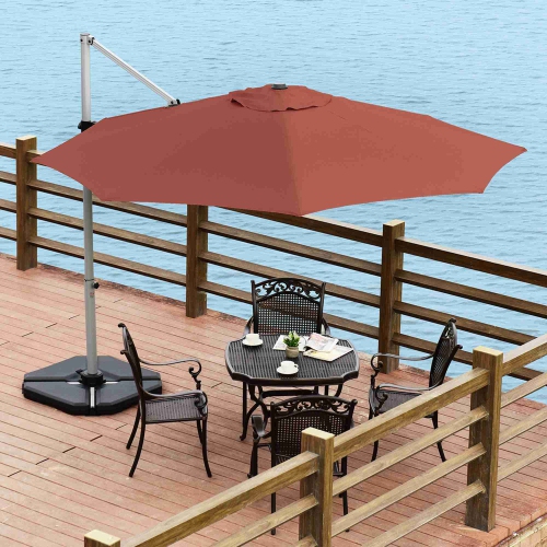 Costway 11' Patio Cantilever Offset Umbrella 360 degrees Rotation Aluminum Tilt Brick Red