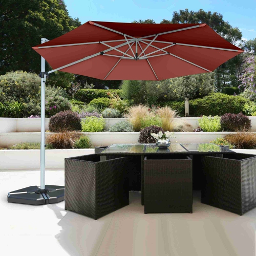 Costway 11' Patio Cantilever Offset Umbrella 360 degrees Rotation Aluminum Tilt Brick Red