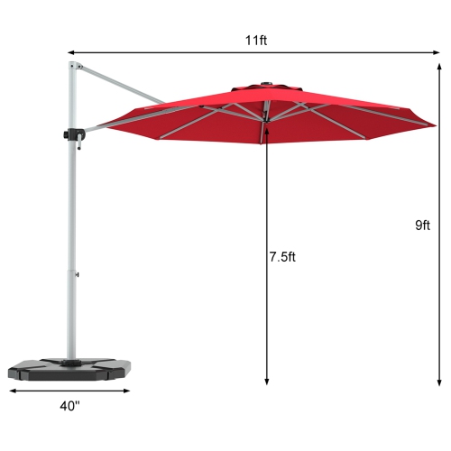 Costway 11' Patio Cantilever Offset Umbrella 360 degrees Rotation Aluminum Tilt Red