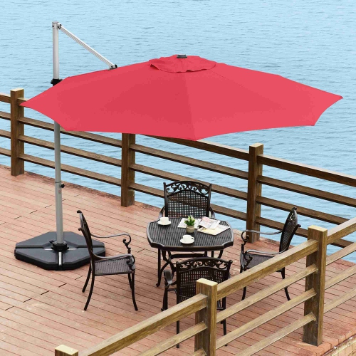 Costway 11' Patio Cantilever Offset Umbrella 360 degrees Rotation Aluminum Tilt Red