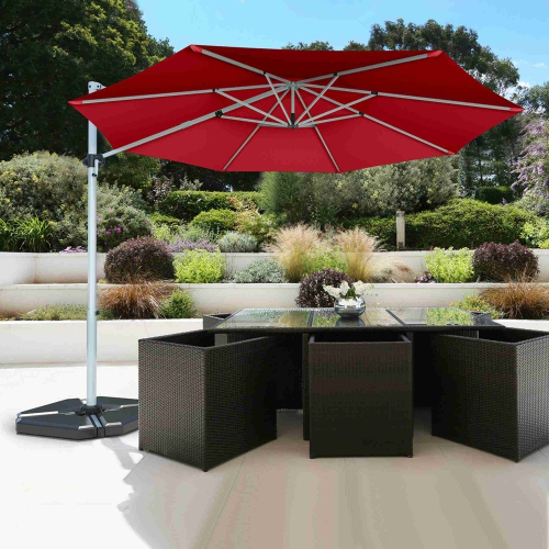 Costway 11' Patio Cantilever Offset Umbrella 360 degrees Rotation Aluminum Tilt Red
