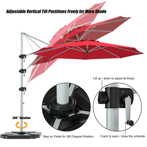 Costway 11' Patio Cantilever Offset Umbrella 360 degrees Rotation Aluminum Tilt Red