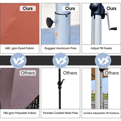 Parasol de patio en porte-à-faux décalé de 11 pi de Costway, rotation à 360 degrés, base inclinable en aluminium, rouge brique