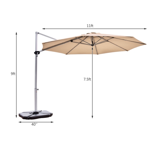 Costway 11' Patio Cantilever Offset Umbrella 360 degrees Rotation Aluminum Tilt Base Beige