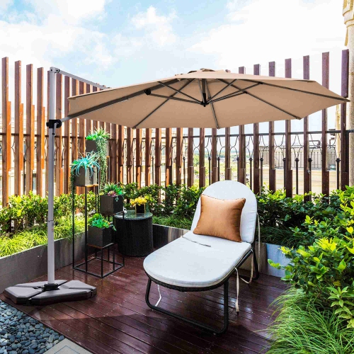 Costway 11' Patio Cantilever Offset Umbrella 360 degrees Rotation Aluminum Tilt Base Beige