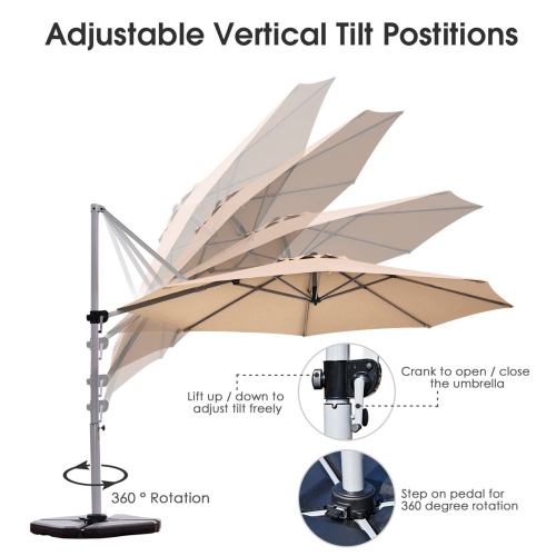 Costway 11' Patio Cantilever Offset Umbrella 360 degrees Rotation Aluminum Tilt Base Beige