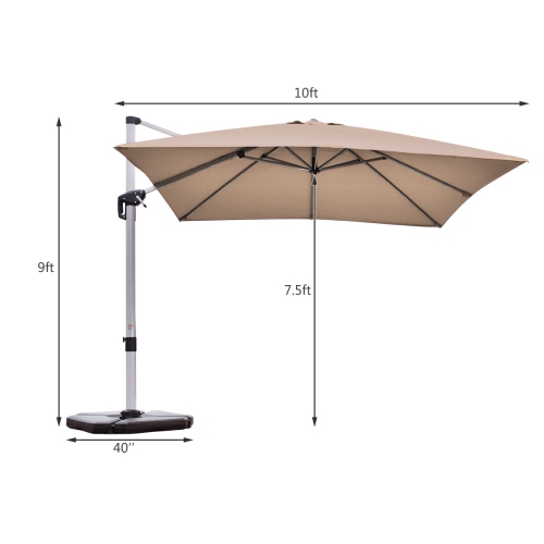 Costway 10Ft Patio Offset Cantilever Umbrella 360 Degree Tilt Aluminum W/Base