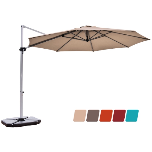 Costway 11' Patio Cantilever Offset Umbrella 360 degrees Rotation Aluminum Tilt Base Tan