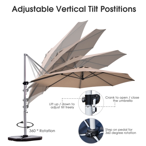 Costway 11' Patio Cantilever Offset Umbrella 360 degrees Rotation Aluminum Tilt Base Tan