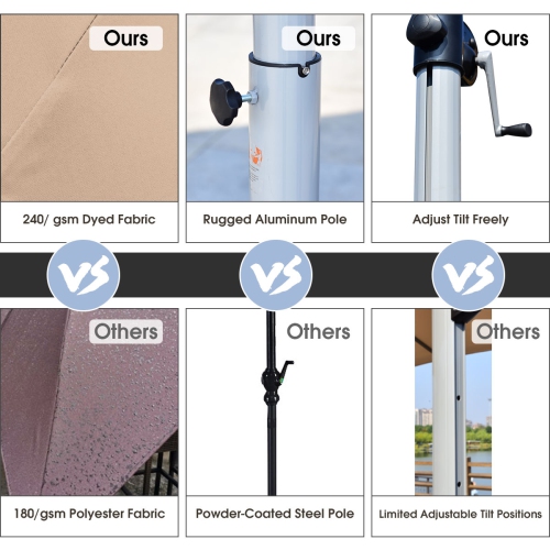 Costway 11' Patio Cantilever Offset Umbrella 360 degrees Rotation Aluminum Tilt Base Tan