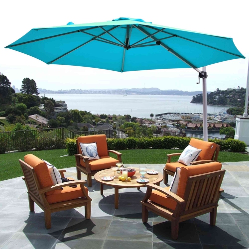 COSTWAY  11' Patio Cantilever Offset Umbrella 360 Degrees Rotation Aluminum Tilt Base In Turquoise