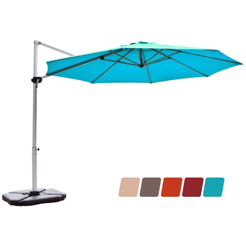 Costway 11' Patio Cantilever Offset Umbrella 360 degrees Rotation Aluminum Tilt Base Turquoise