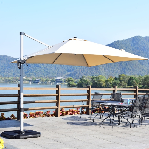 Costway 10Ft Patio Offset Cantilever Umbrella 360 Degree Tilt Aluminum W/Base